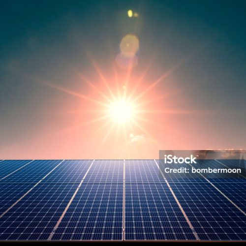 Solar panels on sunny days, Clean energy, and a good environment.
